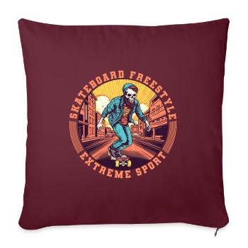 Cool Skull Skeleton Skateboard Skater - Housse de coussin décorative 45 x 45 cm - bordeaux - Devant