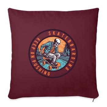 Skull Skeleton Skateboard Skater - Housse de coussin décorative 45 x 45 cm - bordeaux - Devant