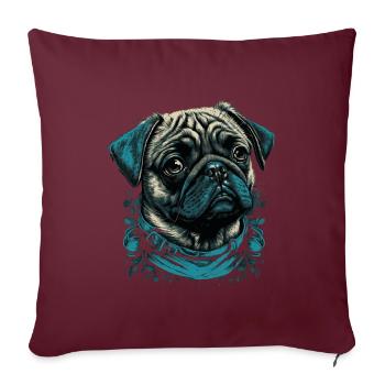 Kleiner Mops Hund - Sofakissenbezug 45 x 45 cm - Burgunderrot - Vorne