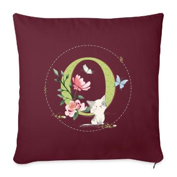 First letter O with cat - Sofa pillowcase 17,3'' x 17,3'' (45 x 45 cm) - burgundy - Front