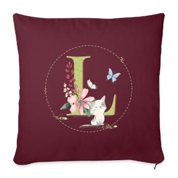 Lettre initiale L avec chat - Housse de coussin décorative 45 x 45 cm - bordeaux - Devant