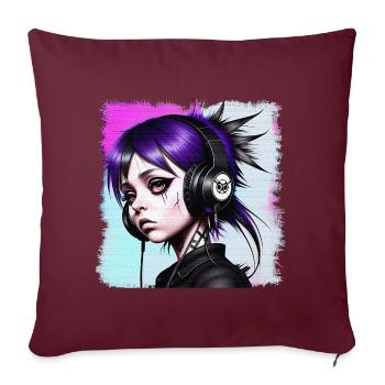Fille punk avec des écouteurs HerzAufShirt, H.A.S.H. - Housse de coussin décorative 45 x 45 cm - bordeaux - Devant