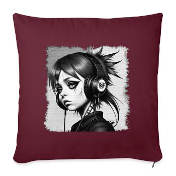 Fille punk avec des écouteurs HerzAufShirt, H.A.S.H. - Housse de coussin décorative 45 x 45 cm - bordeaux - Devant