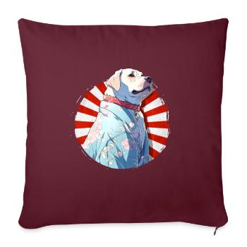 Chien mignon portant un kimono - Chemise d’anime - Housse de coussin décorative 45 x 45 cm - bordeaux - Devant