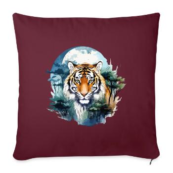 Tiger Raubkatze Natur Wald Mond Nacht Aquarell - Sofakissenbezug 45 x 45 cm - Burgunderrot - Vorne