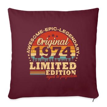 1974 Vintage Vintage idée cadeau d’anniversaire - Housse de coussin décorative 45 x 45 cm - bordeaux - Devant