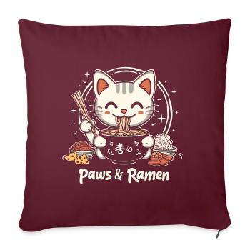 Drôles de pattes de chat et Ramen Kawai - Housse de coussin décorative 45 x 45 cm - bordeaux - Devant