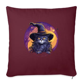 Chat noir avec chapeau de sorcière - Housse de coussin décorative 45 x 45 cm - bordeaux - Devant