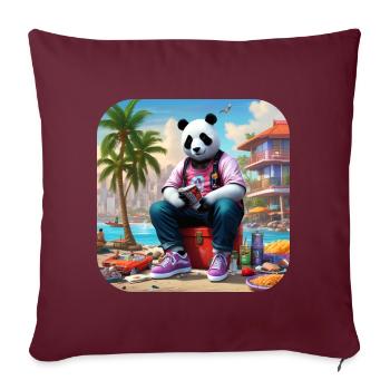 Panda cool sur la plage - Housse de coussin décorative 45 x 45 cm - bordeaux - Devant