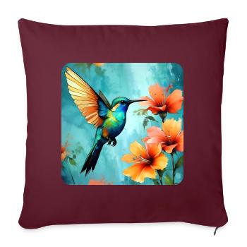Wunderschöner Kolibri mit Blumen - Sofakissenbezug 45 x 45 cm - Burgunderrot - Vorne