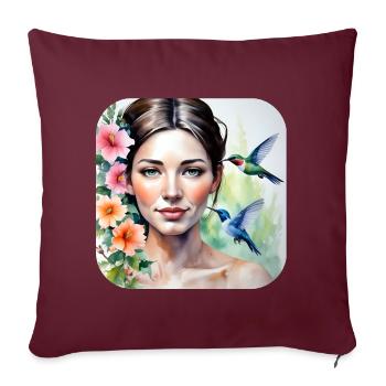 Beauté inconnue avec les colibris - Housse de coussin décorative 45 x 45 cm - bordeaux - Devant