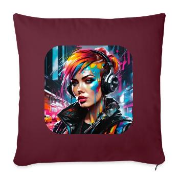 Fille Cyberpunk cool X - Housse de coussin décorative 45 x 45 cm - bordeaux - Devant