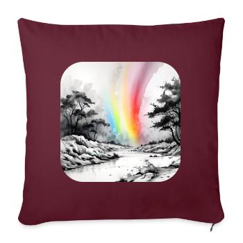 Landschaft mit Regenbogen - Sofakissenbezug 45 x 45 cm - Burgunderrot - Vorne