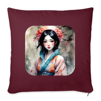 Jolie fille manga anime dans le style geisha - Housse de coussin décorative 45 x 45 cm - bordeaux - Devant