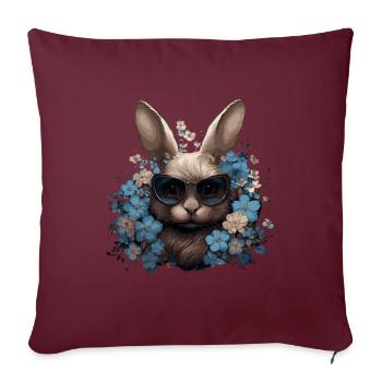 Lapin cool avec des fleurs - Housse de coussin décorative 45 x 45 cm - bordeaux - Devant