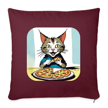 Le chat adore la pizza - Housse de coussin décorative 45 x 45 cm - bordeaux - Devant