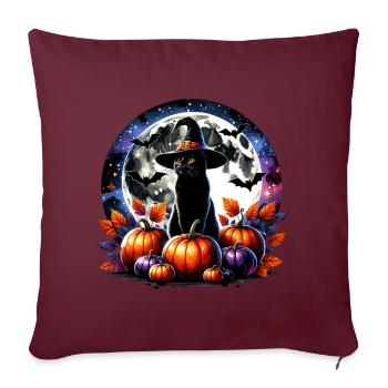 Chat effrayé, pas de friandises, juste des tours d’Halloween - Housse de coussin décorative 45 x 45 cm - bordeaux - Devant