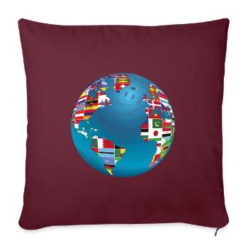Carte du monde globe terrestre globe pays drapeaux continents - Housse de coussin décorative 45 x 45 cm - bordeaux - Devant