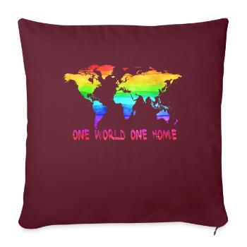 One World One Home Weltkarte - Sofakissenbezug 45 x 45 cm - Burgunderrot - Vorne