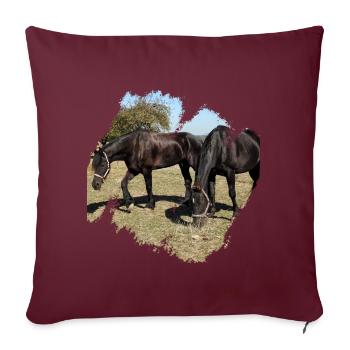 Deux chevaux paissant dans le paddock - Housse de coussin décorative 45 x 45 cm - bordeaux - Devant