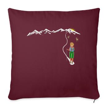 Femme part en randonnée Sur les montagnes au soleil - Housse de coussin décorative 45 x 45 cm - bordeaux - Devant