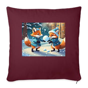 niedlicher kleiner Teufel Fuchs Alltag – Schnee spielen - Sofakissenbezug 45 x 45 cm - Burgunderrot - Vorne