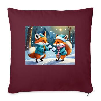 niedlicher kleiner Teufel Fuchs Alltag – Schnee spielen - Sofakissenbezug 45 x 45 cm - Burgunderrot - Vorne