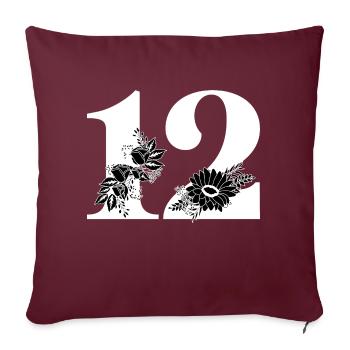 Numéro 12 floral noir -12e anniversaire floral - Housse de coussin décorative 45 x 45 cm - bordeaux - Devant