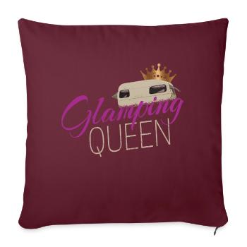 Glamping Queen Camping avec caravane vintage - Housse de coussin décorative 45 x 45 cm - bordeaux - Devant