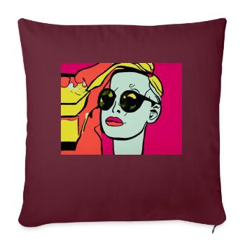 Pop Art - Femme aux lunettes de soleil - Housse de coussin décorative 45 x 45 cm - bordeaux - Devant