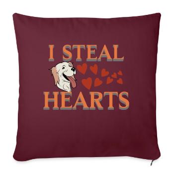 Chien avec cœur - Sweet dog collectionne les cœurs - Housse de coussin décorative 45 x 45 cm - bordeaux - Devant