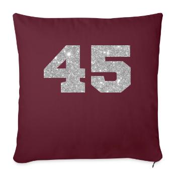 Numéro 45 paillettes argenté - 45e anniversaire - Housse de coussin décorative 45 x 45 cm - bordeaux - Devant