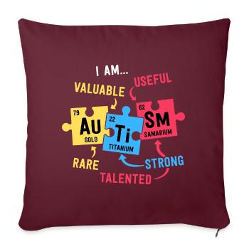 Autism Awareness Shirts Men Boys Table périodique - Housse de coussin décorative 45 x 45 cm - bordeaux - Devant