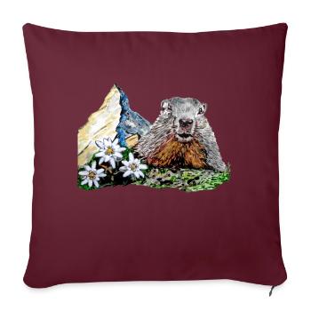 Silhouette Alpes Cervin Marmotte - Housse de coussin décorative 45 x 45 cm - bordeaux - Devant