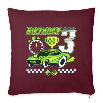 3ème anniversaire voiture de course 3 ans pilote de course - Housse de coussin décorative 45 x 45 cm - bordeaux - Devant
