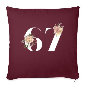 67e anniversaire fleuris (Cadeau de 67 ans) - Housse de coussin décorative 45 x 45 cm - bordeaux - Devant
