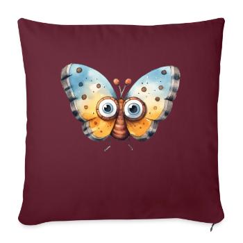 Dessin à l’aquarelle de papillon - Housse de coussin décorative 45 x 45 cm - bordeaux - Devant