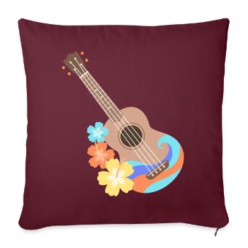 Ukulélé marron motif vague avec fleurs d'Hibiscus - Housse de coussin décorative 45 x 45 cm - bordeaux - Devant