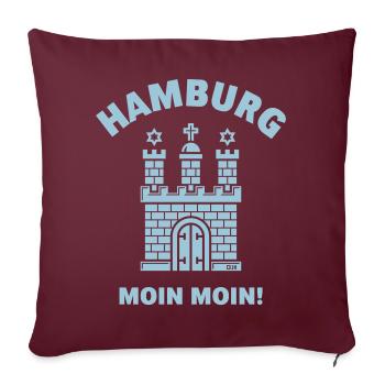 Hamburg – Moin Moin (Hamburgisch / Wappen) - Sofakissenbezug 45 x 45 cm - Burgunderrot - Vorne