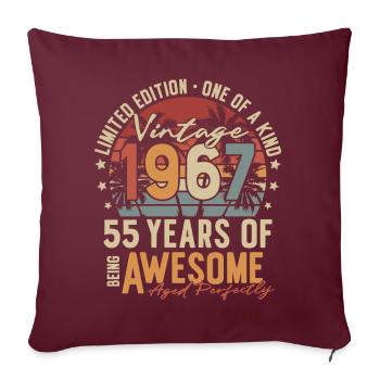55 anniversaire né en 1967 Vintage Retro - Housse de coussin décorative 45 x 45 cm - bordeaux - Devant