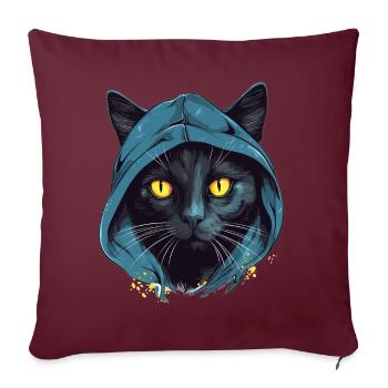 Tête de chat Noir Chat Bombay Chat heureux Chats - Housse de coussin décorative 45 x 45 cm - bordeaux - Devant