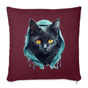 Tête de chat Noir Chat Bombay Chat heureux Chats - Housse de coussin décorative 45 x 45 cm - bordeaux - Devant