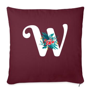 lettre W fleuris - Housse de coussin décorative 45 x 45 cm - bordeaux - Devant