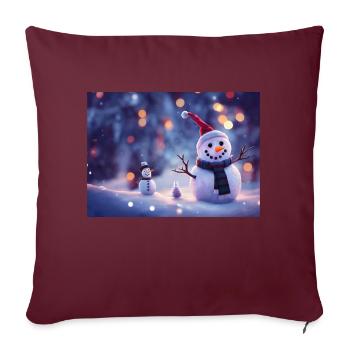 Frohe Weihnachten Schneemann - Sofakissenbezug 45 x 45 cm - Burgunderrot - Vorne