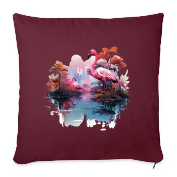 Flamants roses oiseaux nature design - Housse de coussin décorative 45 x 45 cm - bordeaux - Devant