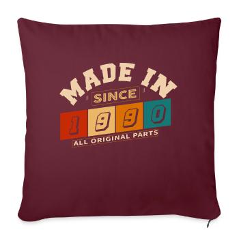 Made in 1990 anniversaire 34 ans - Housse de coussin décorative 45 x 45 cm - bordeaux - Devant