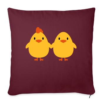 Poussins amoureux coq et la poule - Housse de coussin décorative 45 x 45 cm - bordeaux - Devant