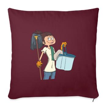 Femme de ménage avec une vadrouille et un seau - Housse de coussin décorative 45 x 45 cm - bordeaux - Devant