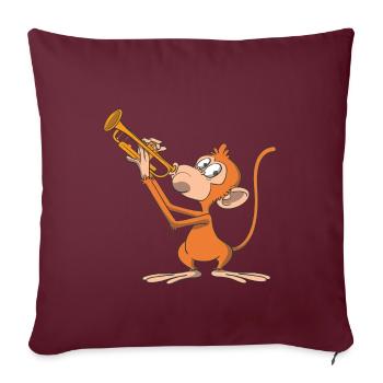 Le singe joue de la trompette - Housse de coussin décorative 45 x 45 cm - bordeaux - Devant