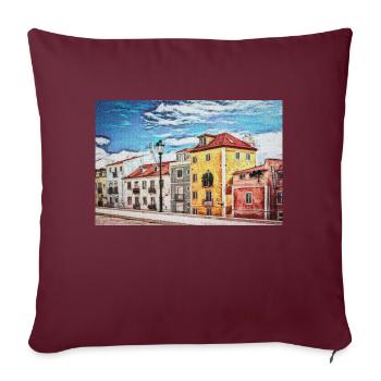 Vintage Color Buildings Row -Lisbon Portugal Lover - Housse de coussin décorative 45 x 45 cm - bordeaux - Devant